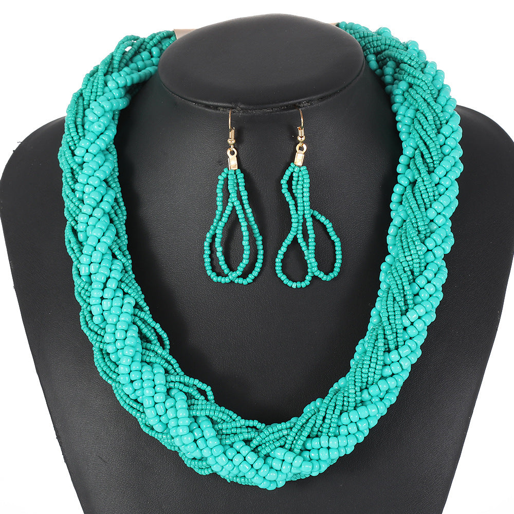 Set di collana multifilo bohémien dolce-grintoso da donna con catena di perline di vetro e girocollo a rete