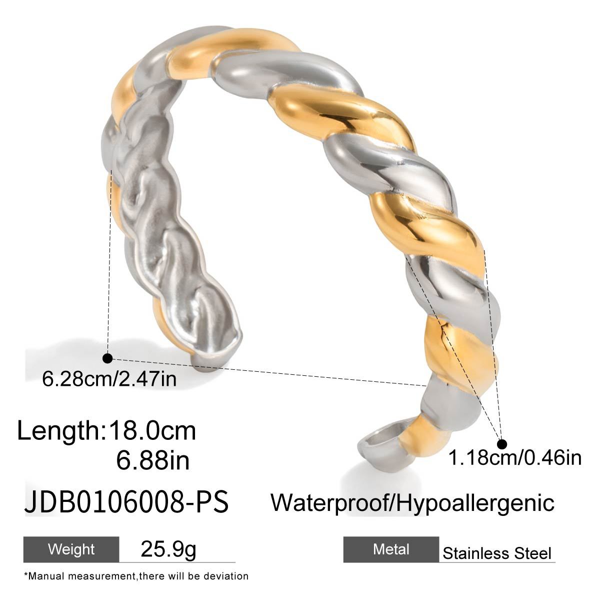 Pulsera de Acero Inoxidable y Titanio Estilo Cuerda Retorcida para Mujer con Acabado Chapado, Joyería de Lujo Hipoalergénica para Mano