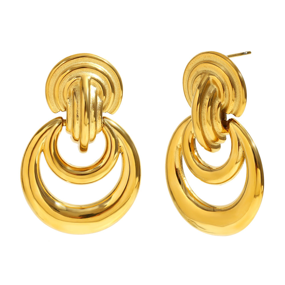 Minimalist Geometric Stainless Steel Earrings with 18K Gold Plating Double Hoop Design