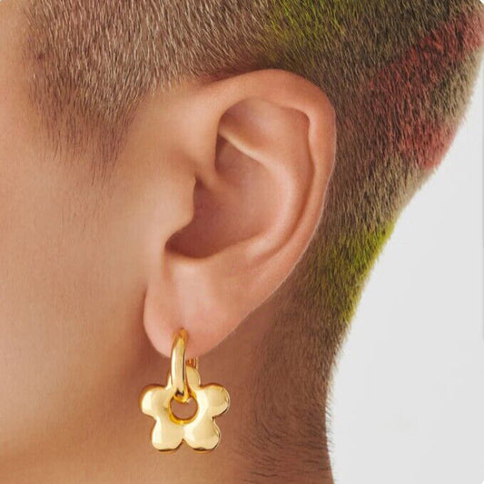 Sweet-Edgy Geometric Stainless Steel Hollow Moon Star Flower Earrings with Plating Finish