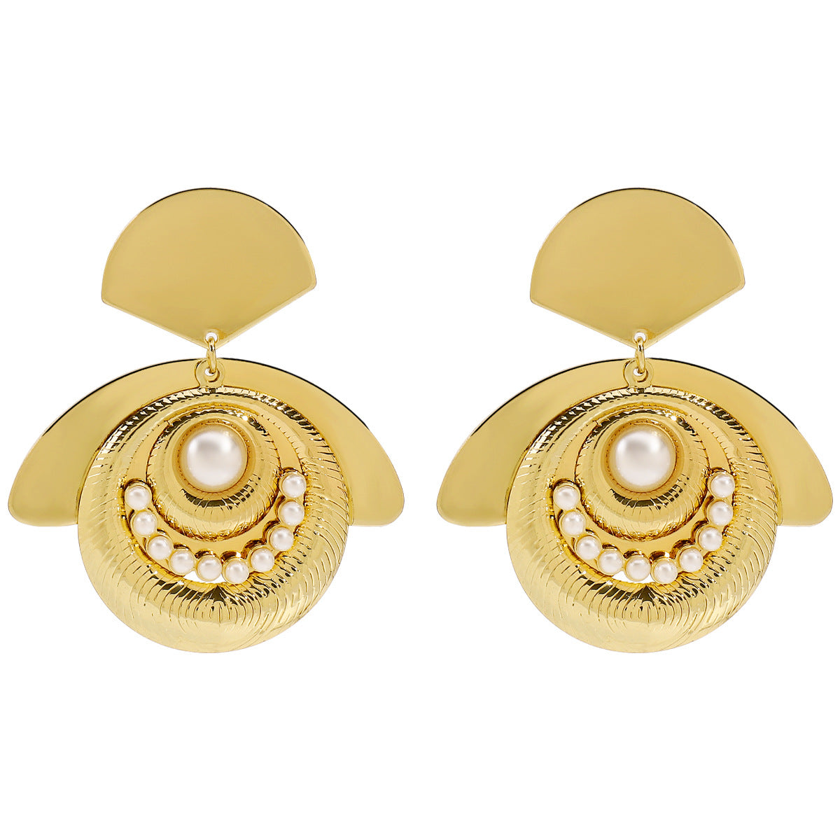 Pendientes Minimalistas de Hierro Geométricos para Mujer con Incrustaciones de Perlas de Imitación y Acabado Bañado