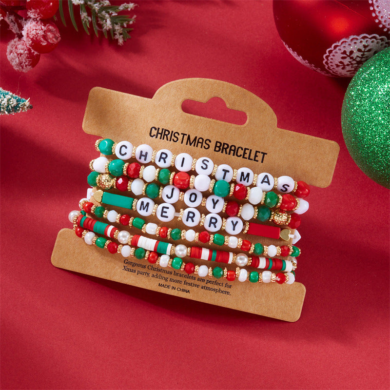 Casual Cartoon Alloy and Resin Beaded Bracelet with Santa Claus and Bell Charms