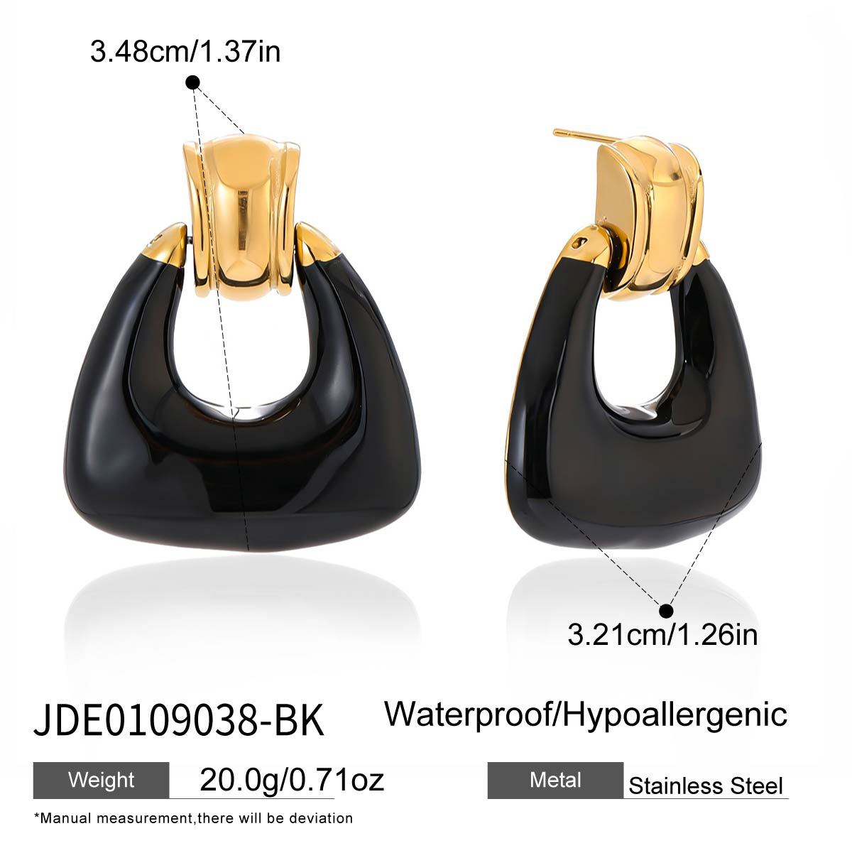 Orecchini a perno geometrici minimalistici in agata nera in acciaio inossidabile con placcatura in oro PVD sottovuoto per donna