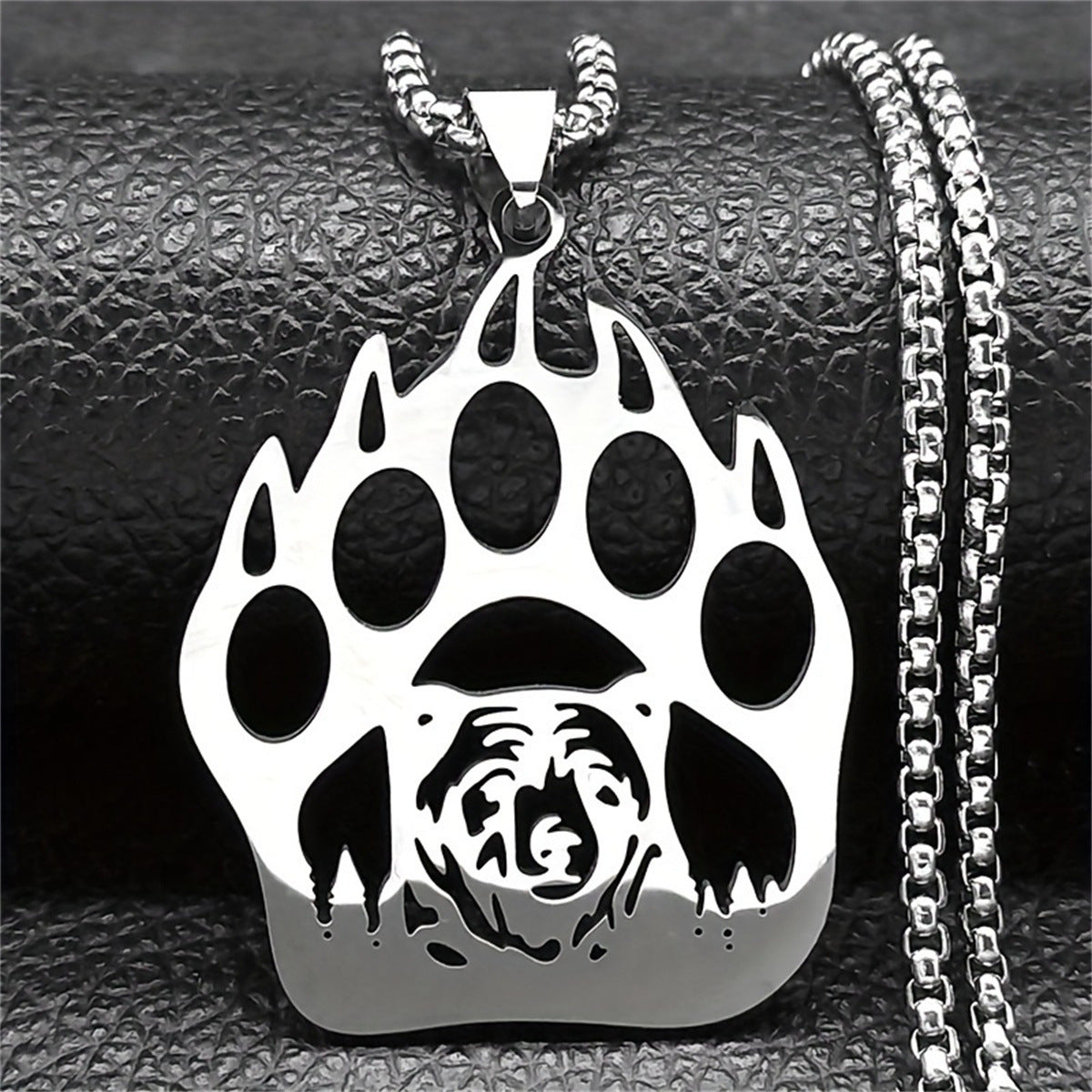 Minimalist Geometric Bear Paw Pendant Necklace for Men in Stainless Steel with Polished Finish