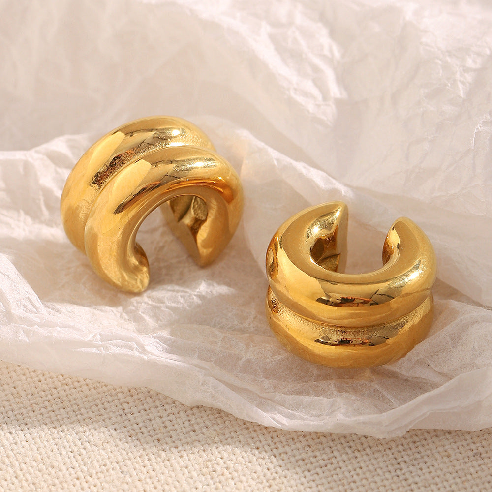 Minimalist Geometric Stainless Steel Ear Clips with 18K Gold Plating for Women