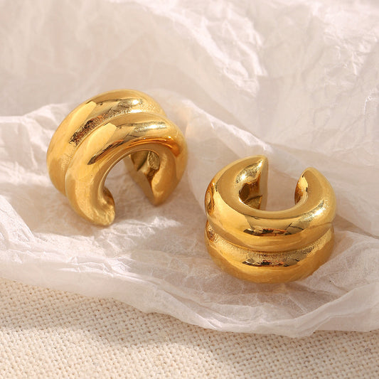 Orecchini a Clip Minimalisti Geometrici in Acciaio Inossidabile con Placcatura in Oro 18K da Donna