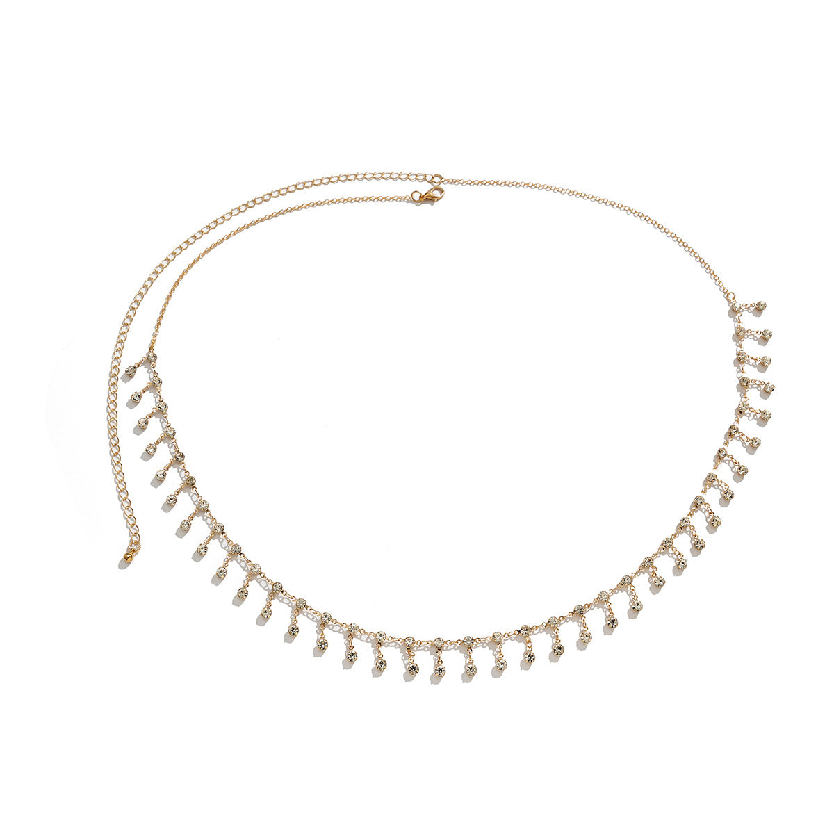 Cadena Corporal de Bikini Geométrica Minimalista para Mujer con Acentos de Pedrería y Detalle de Borla en Metal