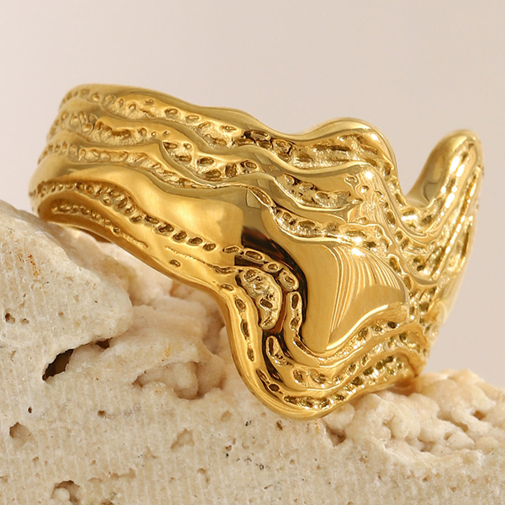 Luxury 18K Gold Plated Geometric Stainless Steel Ring for Women