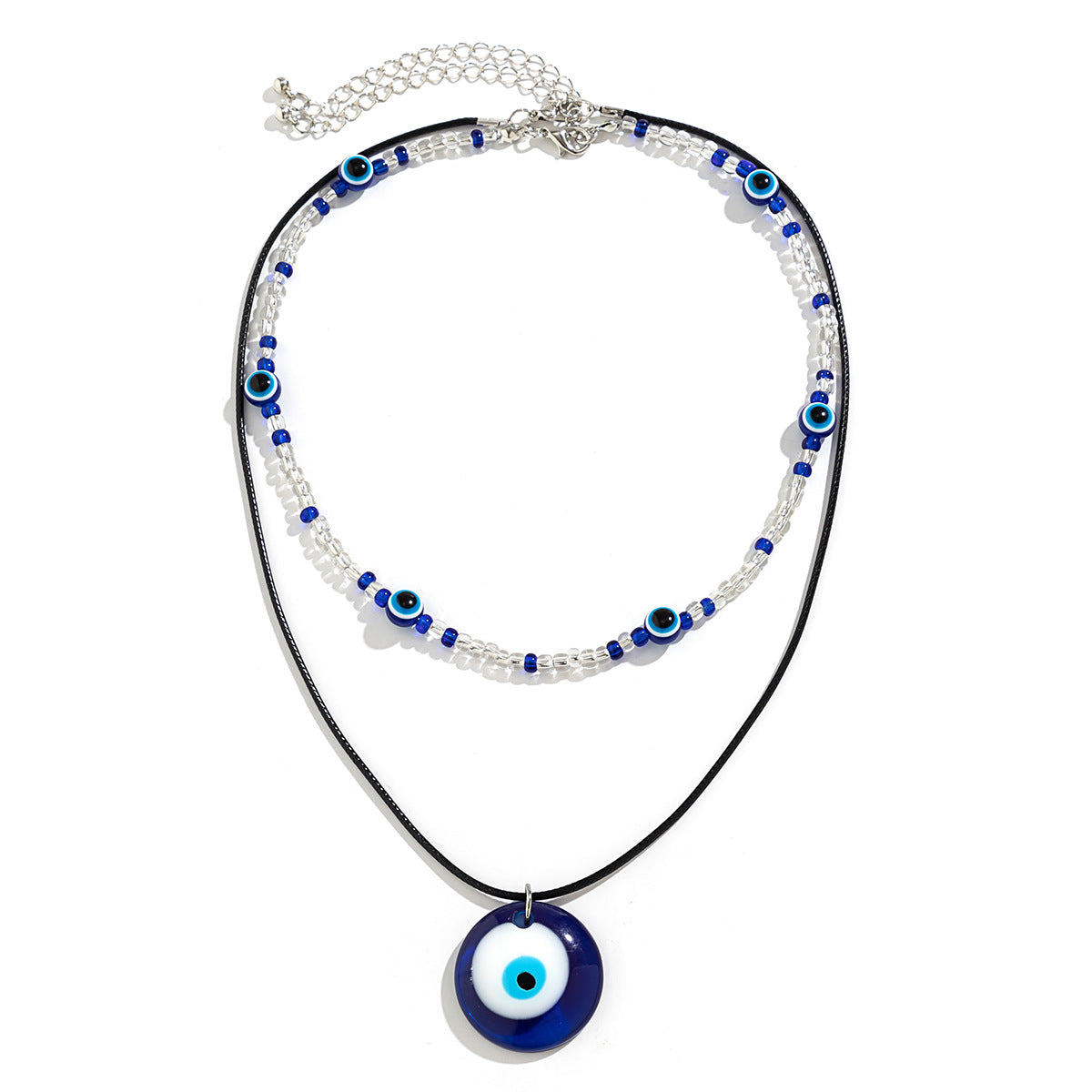 Collana a clavicola con ciondolo a occhio in perline vintage da donna con perline in resina, forma geometrica e nappe