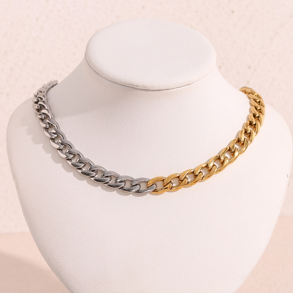 Minimalist Geometric Stainless Steel Necklace with Gold and Silver Plated Snake Chain for Women
