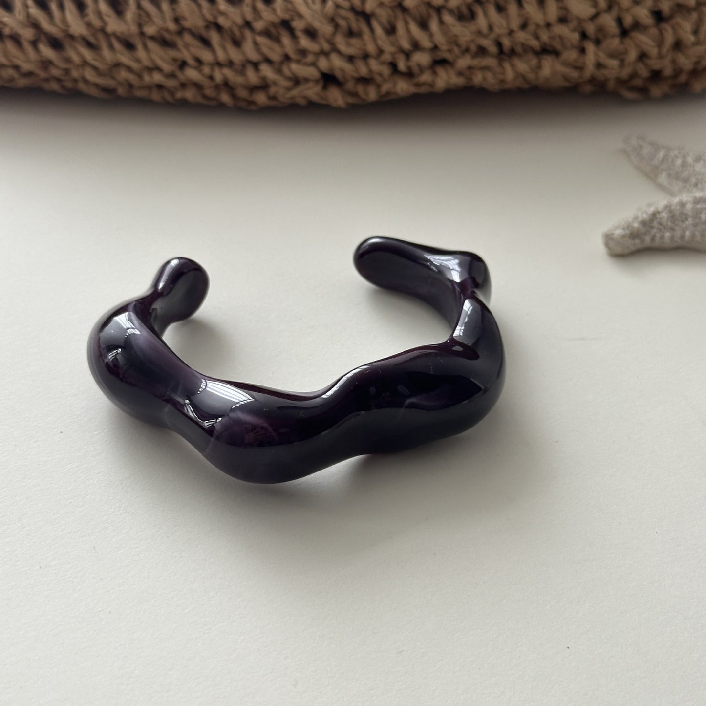 Irregular Textured Open Resin Cuff Bracelet with Plated Finish