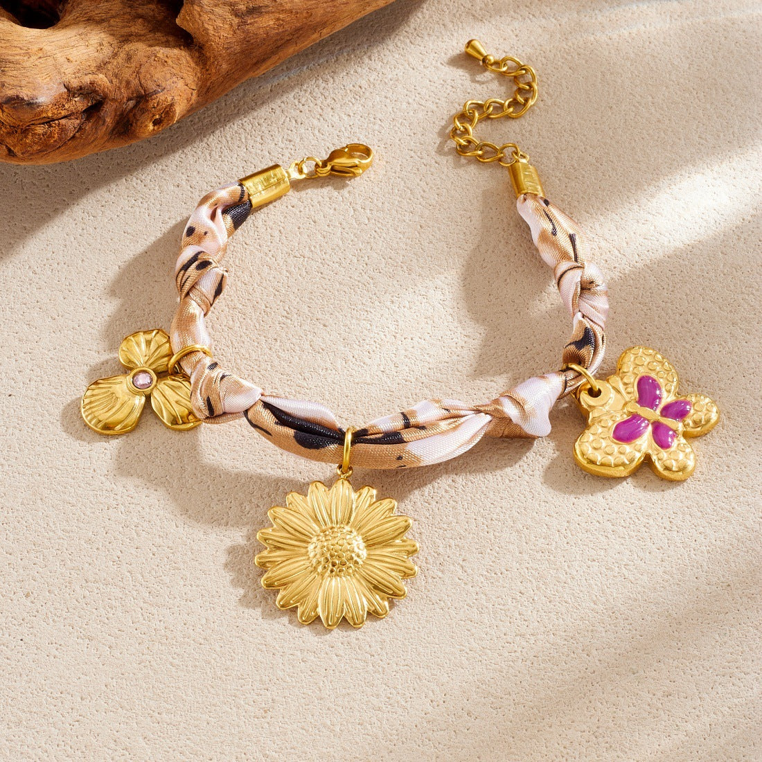 Sweet Cartoon Butterfly Floral Drip Oil Plated Stainless Steel Bracelet