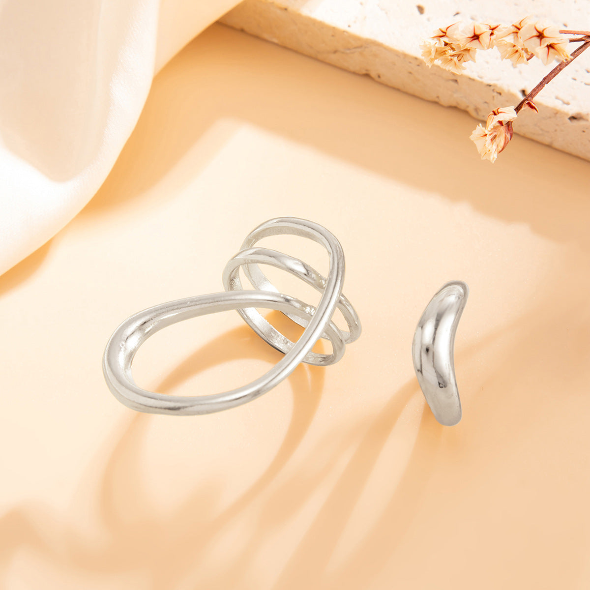 Geometric Hollow Polished Alloy Toe Ring Set for Women