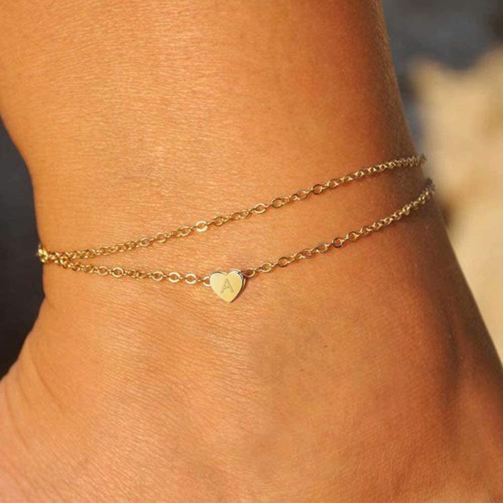 Cavigliera da Donna Minimalista in Acciaio al Titanio a Cuore Geometrico Placcata Oro 18K