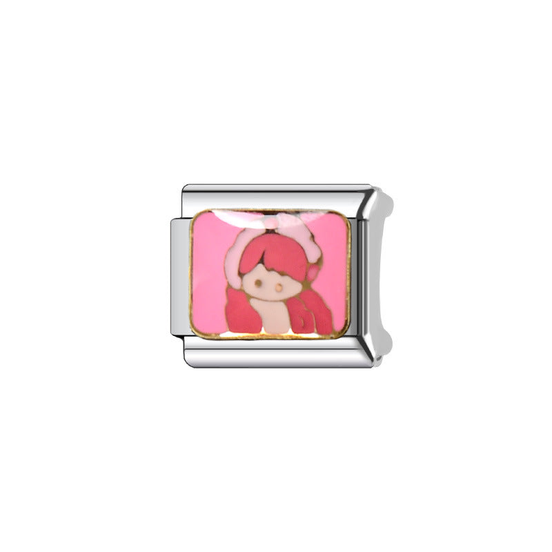 Elegant Plated Stainless Steel Cartoon Charm Bar Bracelet Unisex Fashion Jewelry