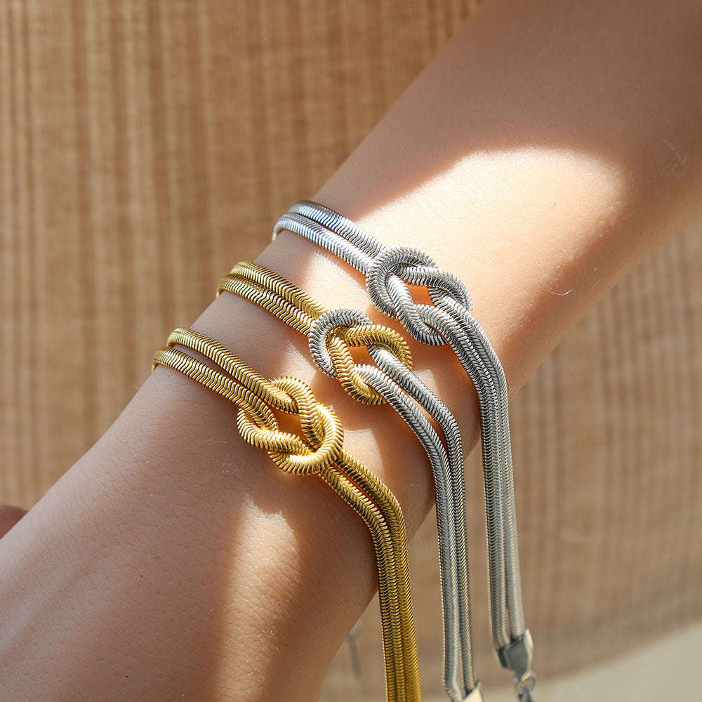 Geometric Knot Bracelet for Women and Men Stainless Steel Snake Chain Locket Necklace with Gold Plating Color-Protected Handmade Jewelry