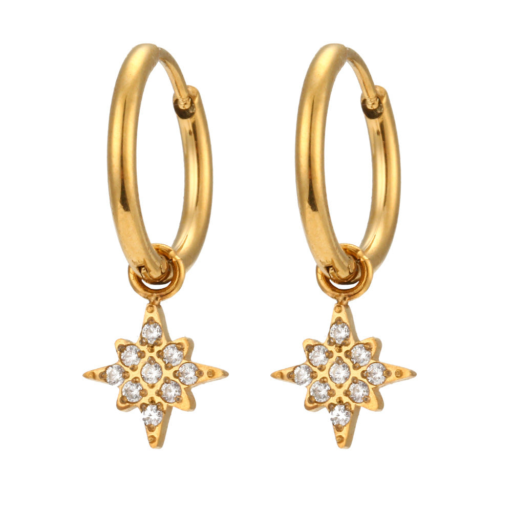 Fashionable Geometric Cross Earrings in Stainless Steel with 18K Gold Plating and Zircon Accents