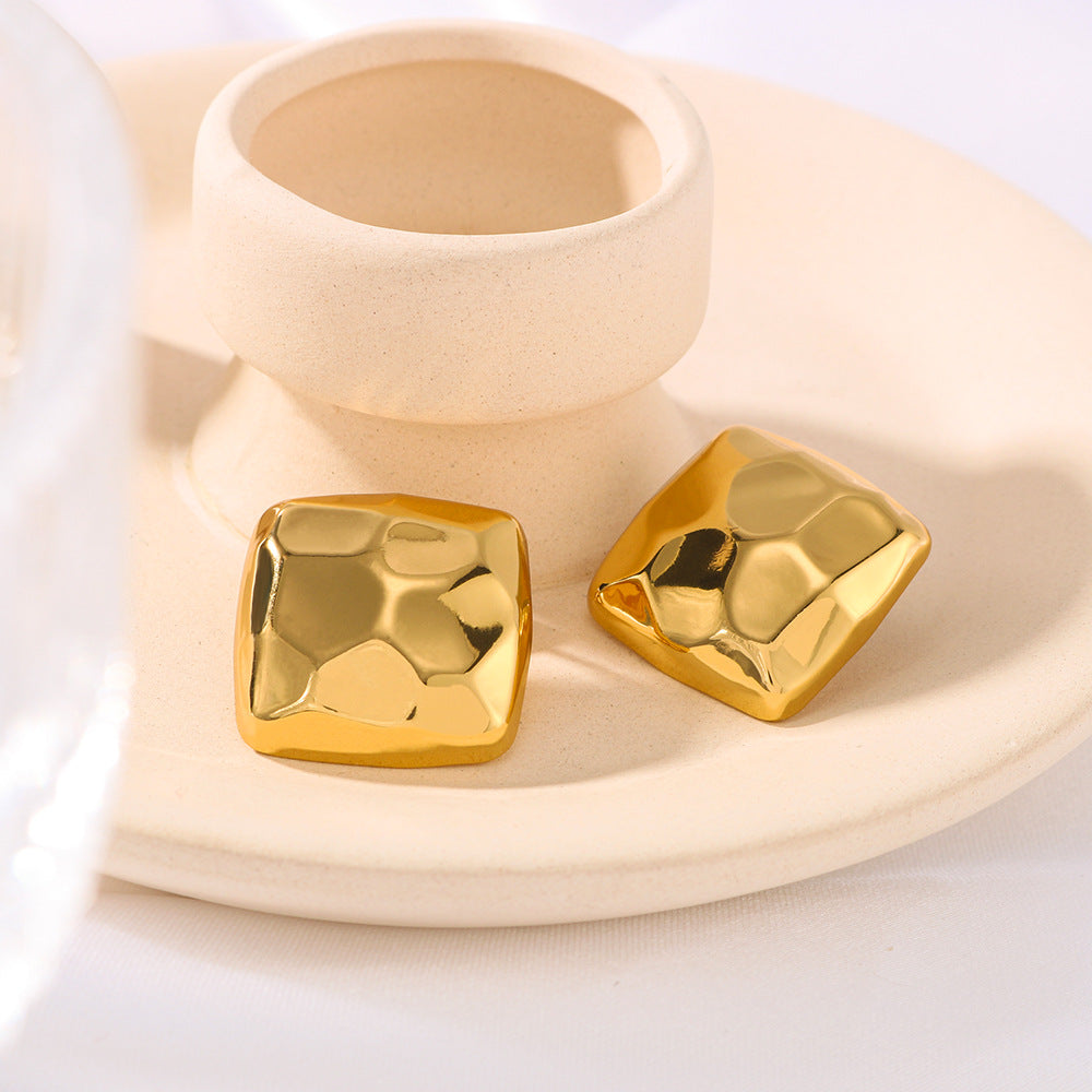 Minimalist Geometric Stainless Steel Earrings with Vacuum Plated 18K Gold Finish Asymmetrical Design for Women
