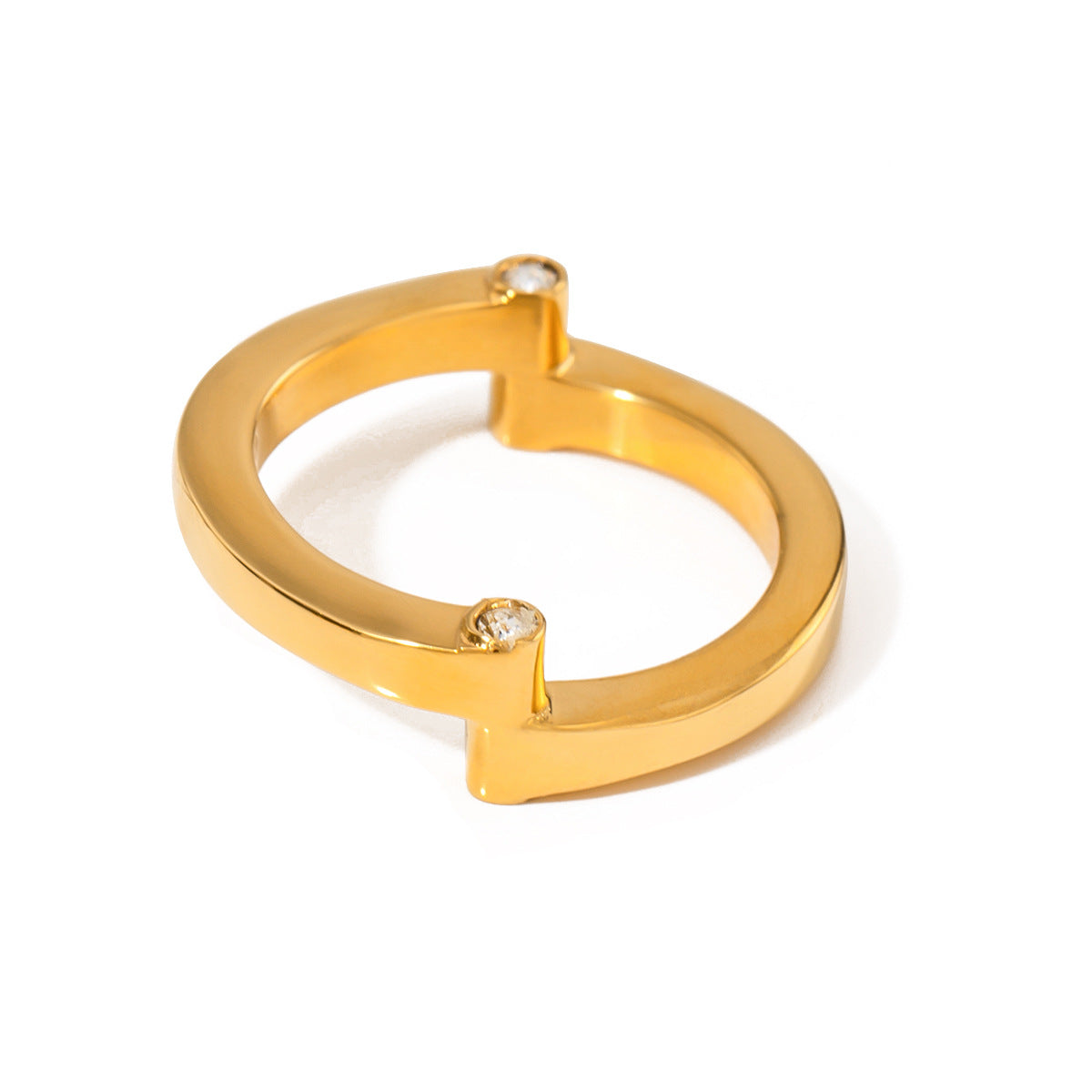 Minimalist 18K Gold Plated Stainless Steel Asymmetric Rhinestone Ring
