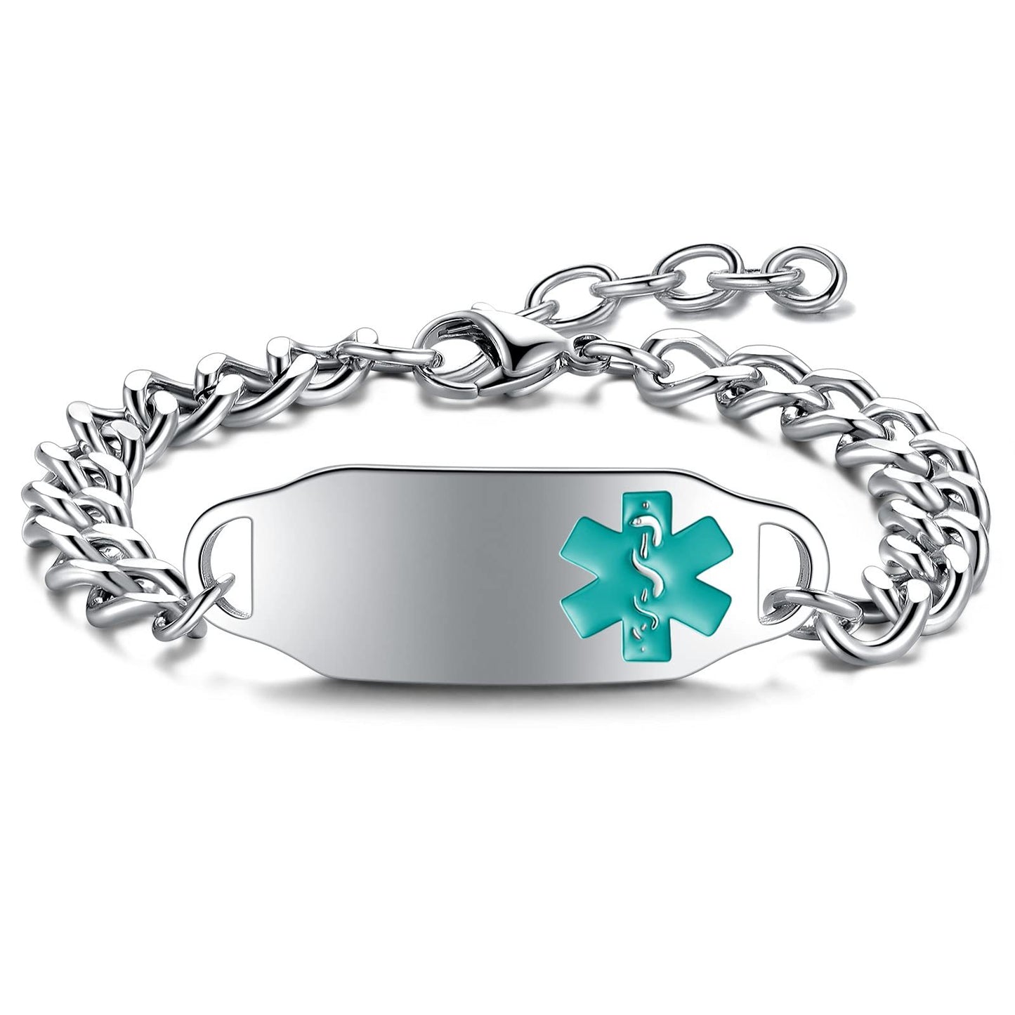 Sweet and Edgy Polished Stainless Steel Medical Alert Bracelet for Women and Men