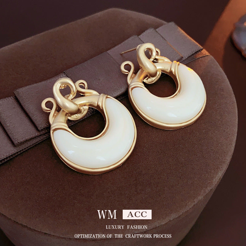 Vintage Geometric Earrings with Oxidized Copper and Steel Posts for Women