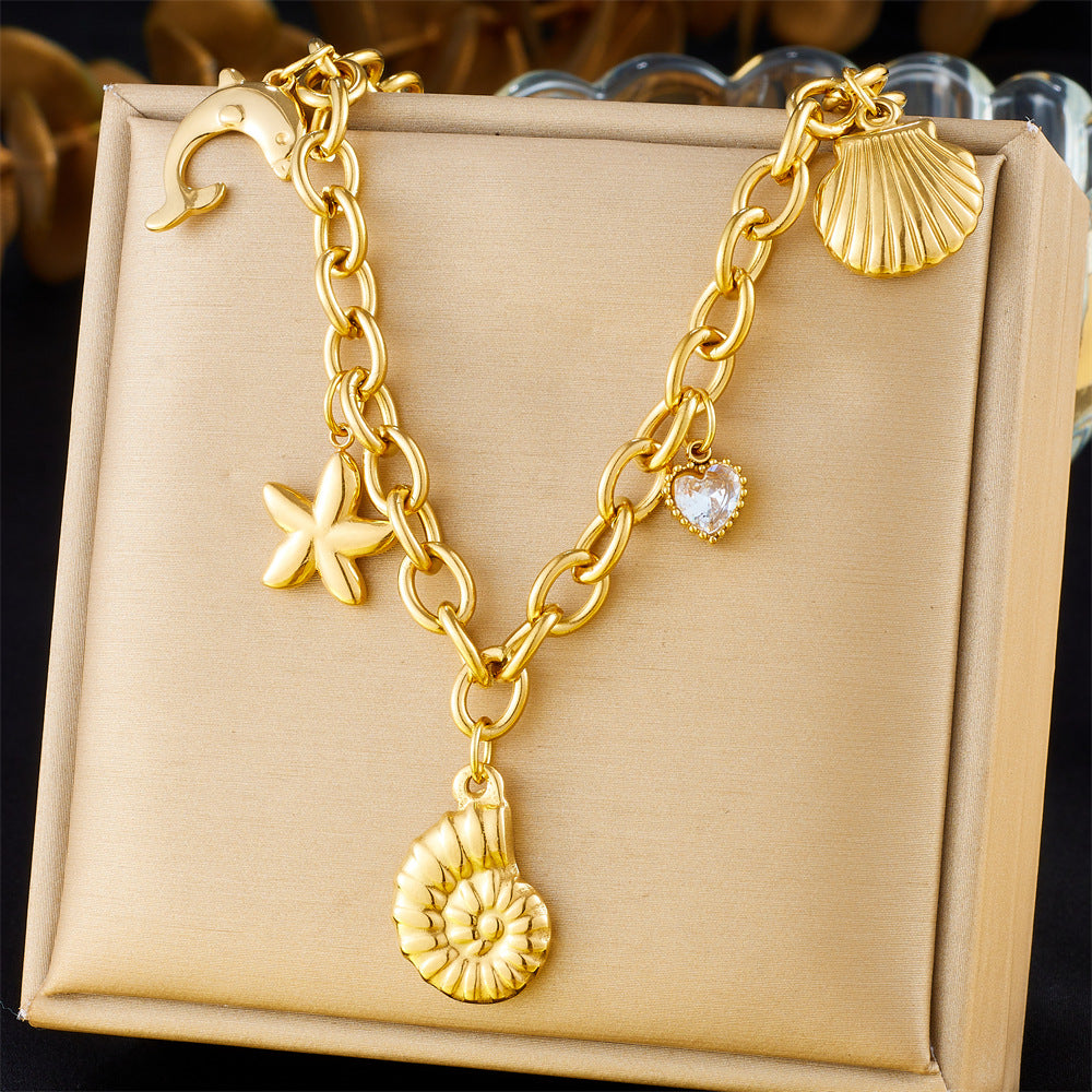 Elegant Stainless Steel Drip Oil Moon Sun Flower Pendant Necklace with Cable Chain for Women