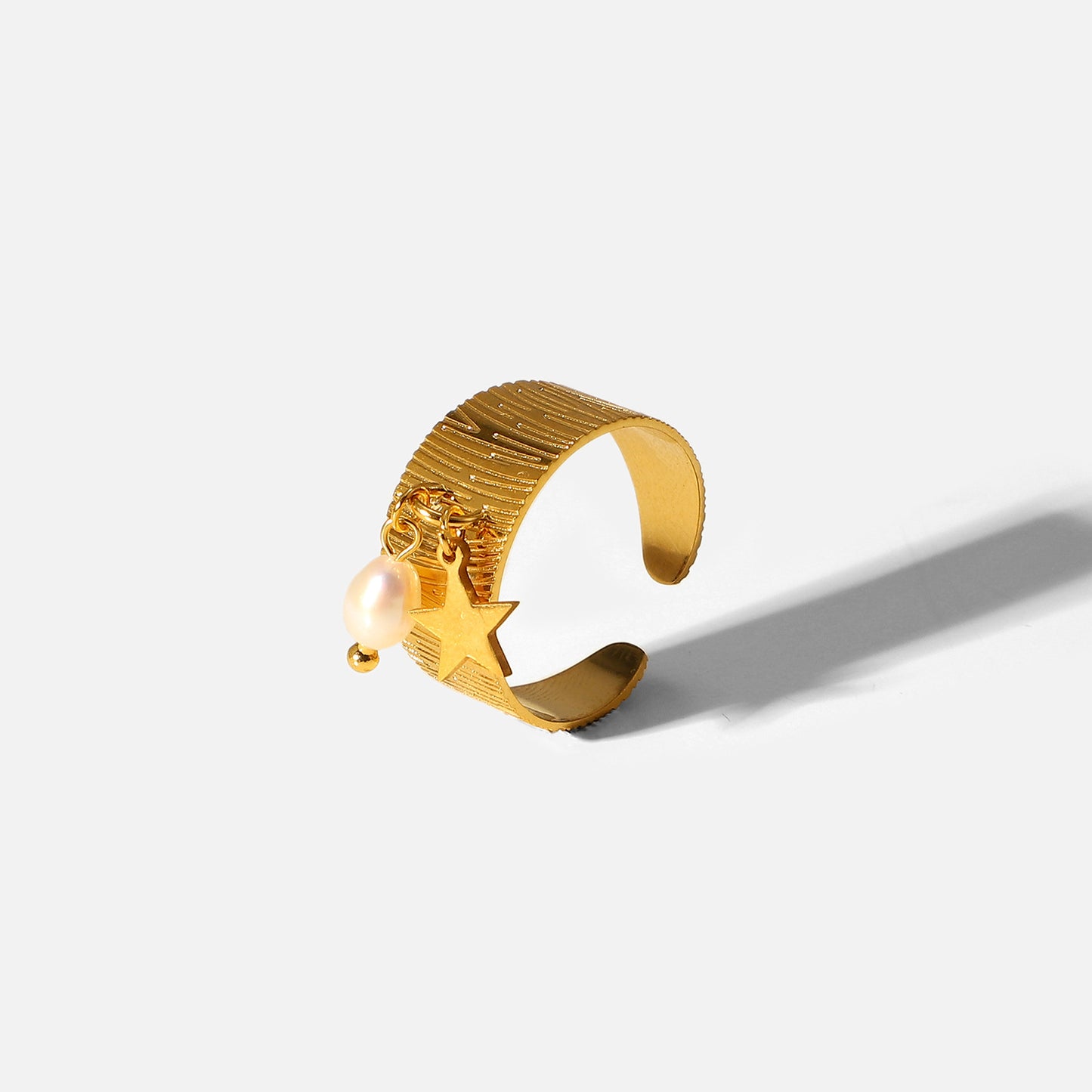 Anello geometrico in acciaio inossidabile con placcatura in oro 18 carati e perla per donna