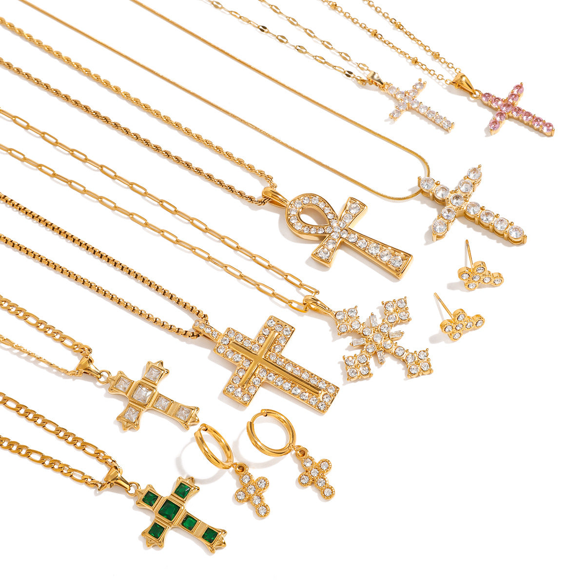 Geometric Cross Stainless Steel Necklace with Cubic Zirconia Titanium Steel Pendant Plated Finish for Unisex