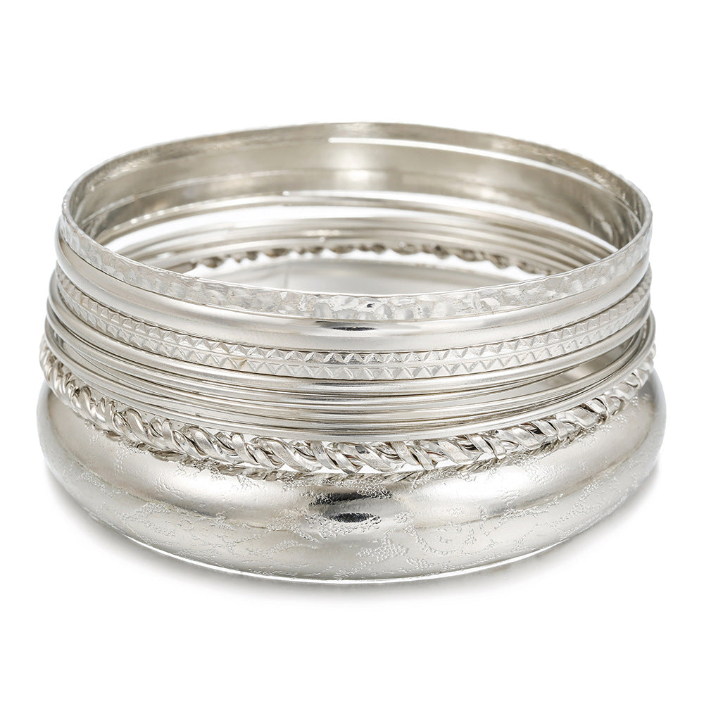 Bohemian Vintage Geometric Round Plated Alloy Bracelet Set for Women