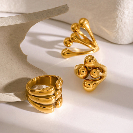 18K Gold Plated Geometric Stainless Steel Ring for Women