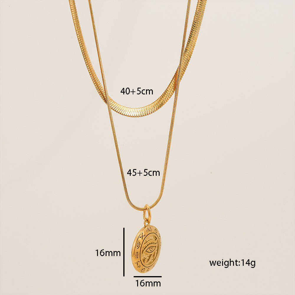 Collar de cadena de serpiente de doble capa a la moda con colgante de ojo turco en acero inoxidable con baño de oro de 18 quilates
