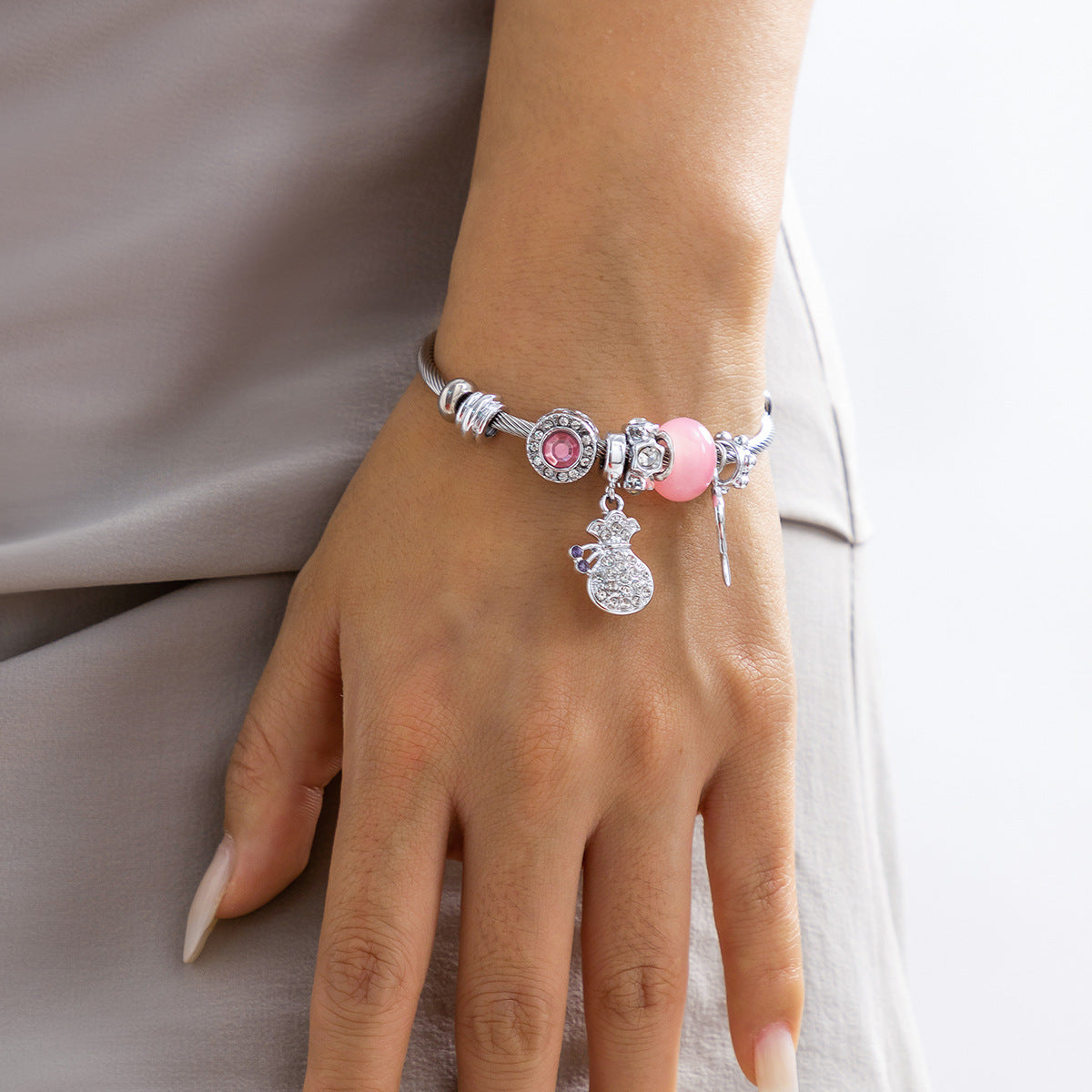 Vintage Sweet Floral Geometric Brass Cuff Bracelet with Eye Charm for Women