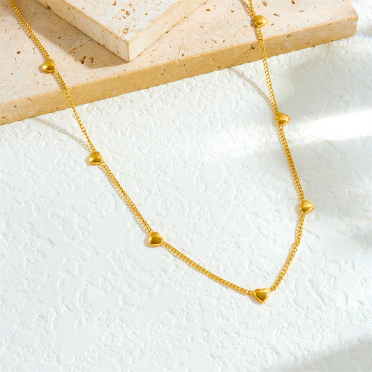 Elegant Gold Plated Stainless Steel Heart Pendant Necklace Serpentine Chain