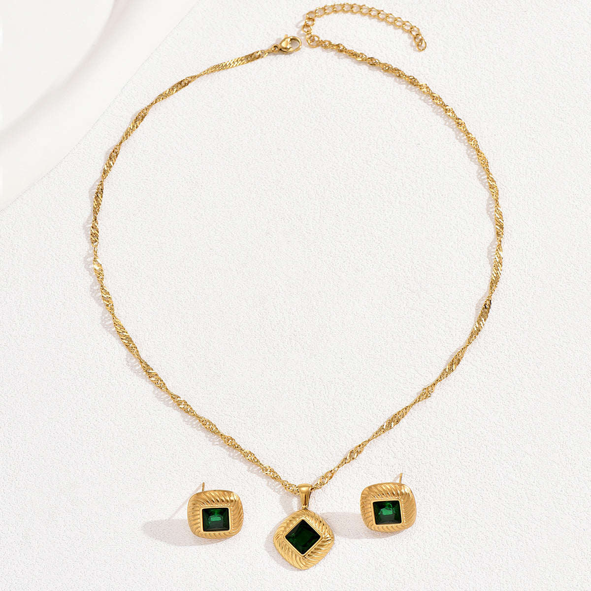 Elegant Geometric Glass Rhinestone Zircon Necklace and Earrings Set for Women Alloy Pendant with Crystal Inlay