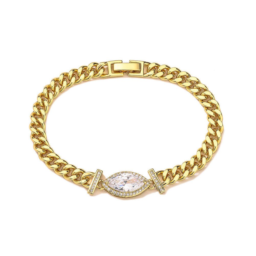 Fashionable Geometric Bracelet for Women Made of Brass with Real Gold Plating and Zircon Accents