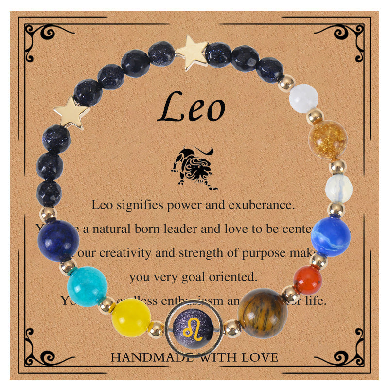Elegant Geometric Natural Stone Obsidian Crystal Blue Sandstone Bracelet Unisex Zodiac Galaxy Universe Star Beaded Bracelet