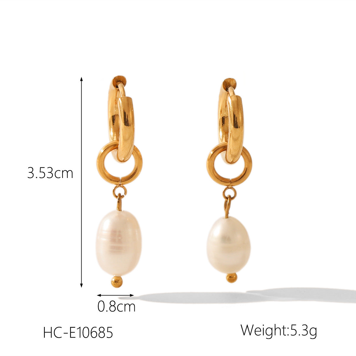 Minimalist Geometric Titanium Steel Hoop Earrings with Freshwater Pearl Accents for Women