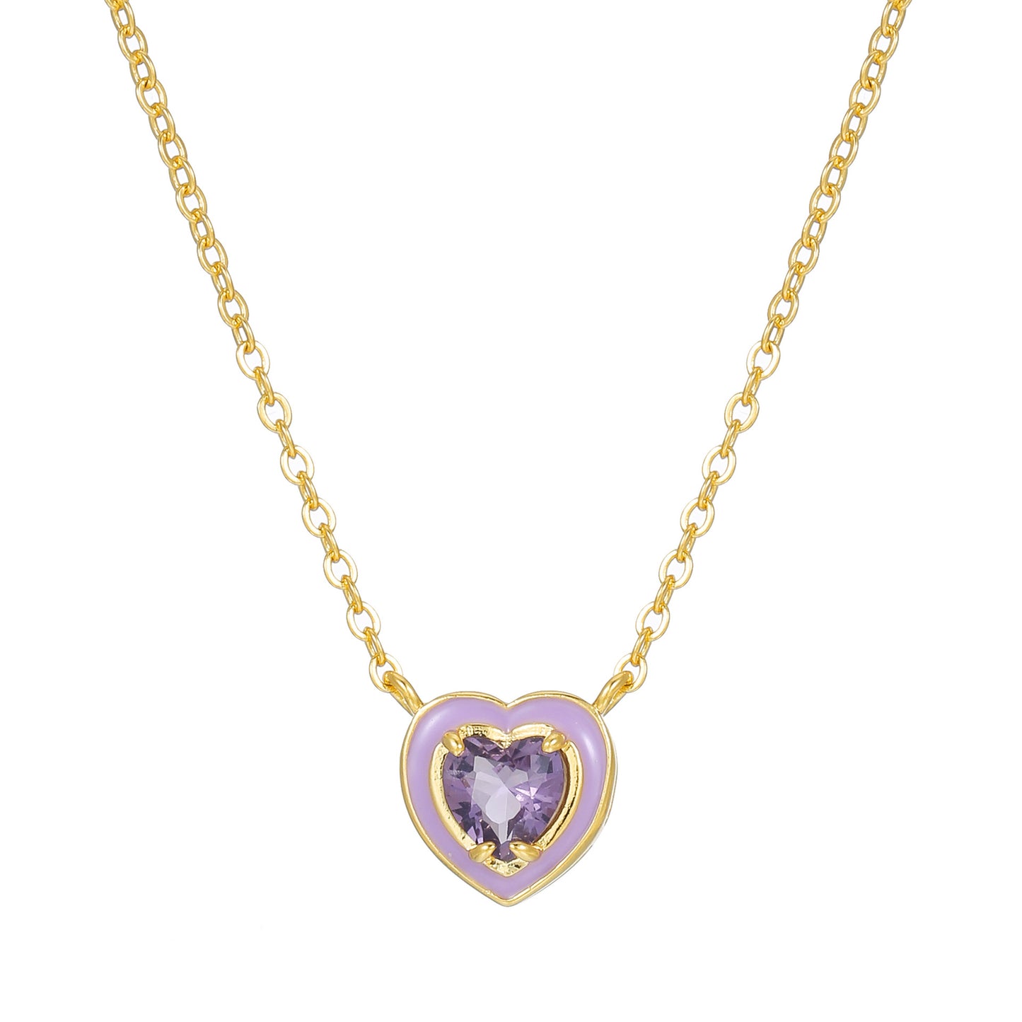Elegante collana a cuore minimalista in rame con placcatura in oro vero e ciondolo in zirconia cubica su catena a maglie per donna