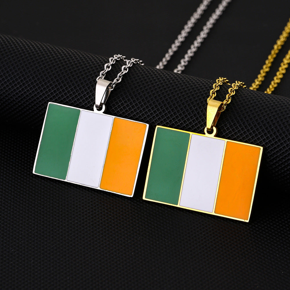 Collar con colgante de bandera irlandesa vintage de acero inoxidable con esmalte, diseño geométrico, joyería étnica unisex