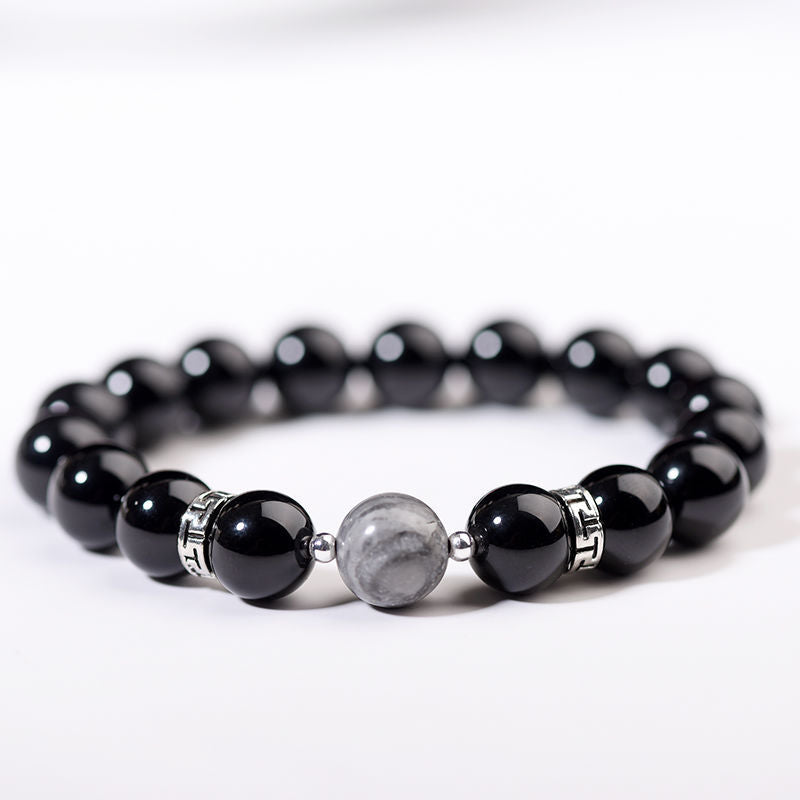 Vintage Ethnic Handmade Natural Volcanic Stone Snowflake Stone Beaded Bracelet Unisex 10mm 8mm Elastic