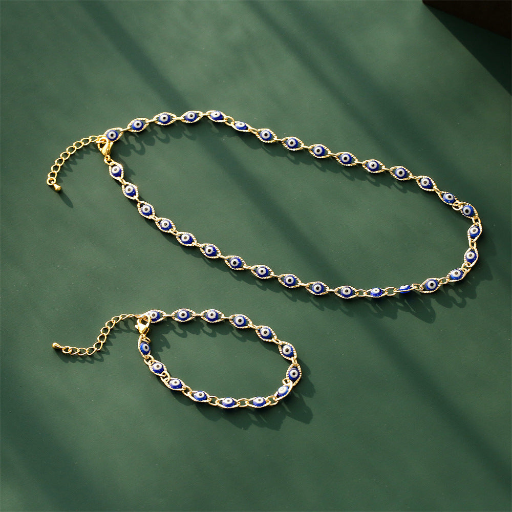 Geometric Drip Oil Brass Evil Eye Pendant Necklace for Women