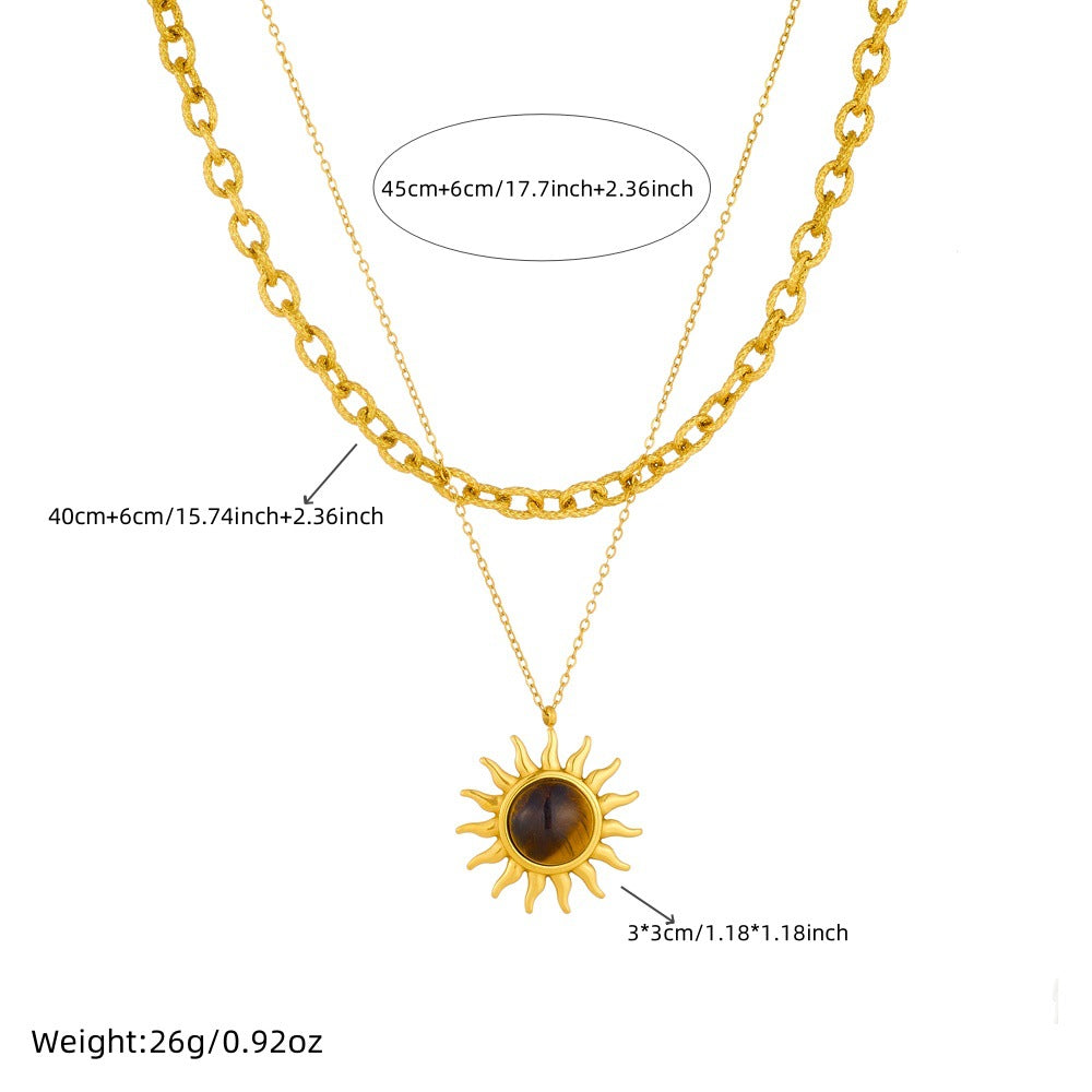 Vintage Fashion Sun-Shaped Geometric Pendant Necklace in Stainless Steel with Plated Finish for Women