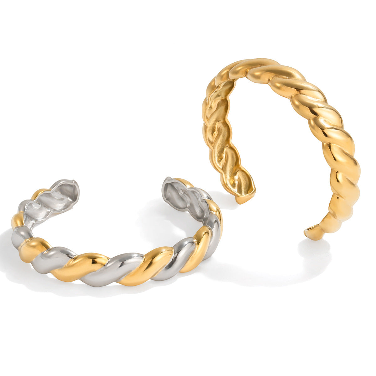 Pulsera de Acero Inoxidable y Titanio Estilo Cuerda Retorcida para Mujer con Acabado Chapado, Joyería de Lujo Hipoalergénica para Mano