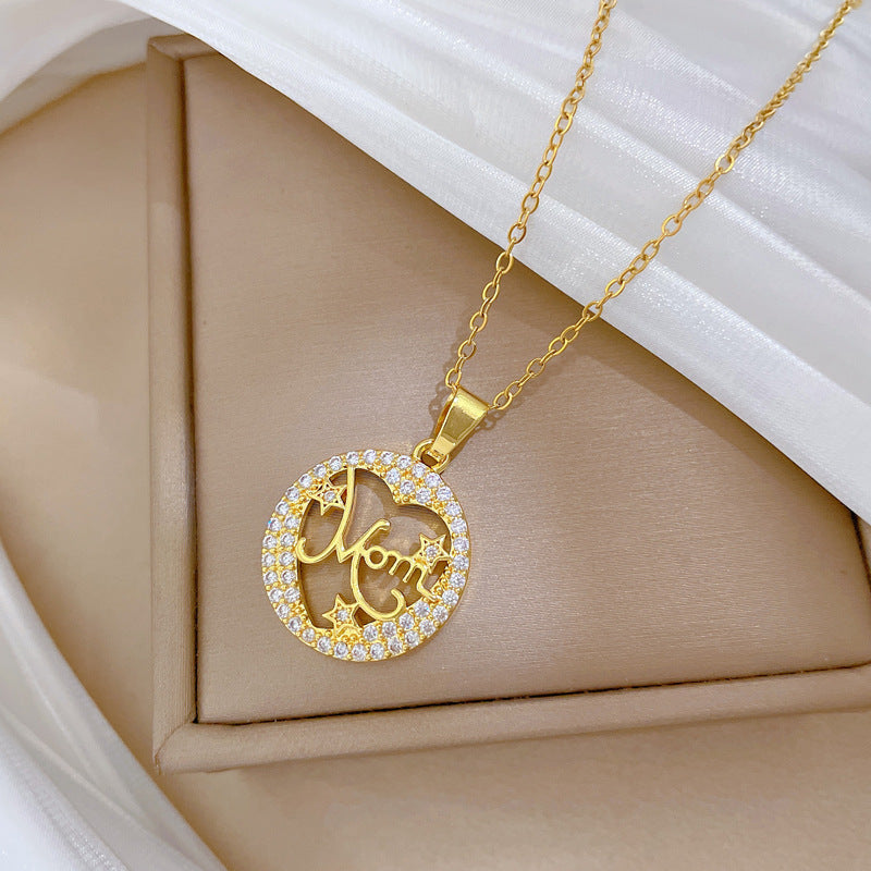 Collar de acero inoxidable con diseño de estrella estilo dibujos animados y incrustaciones de diamantes de imitación para mujer con delicada cadena de clavícula