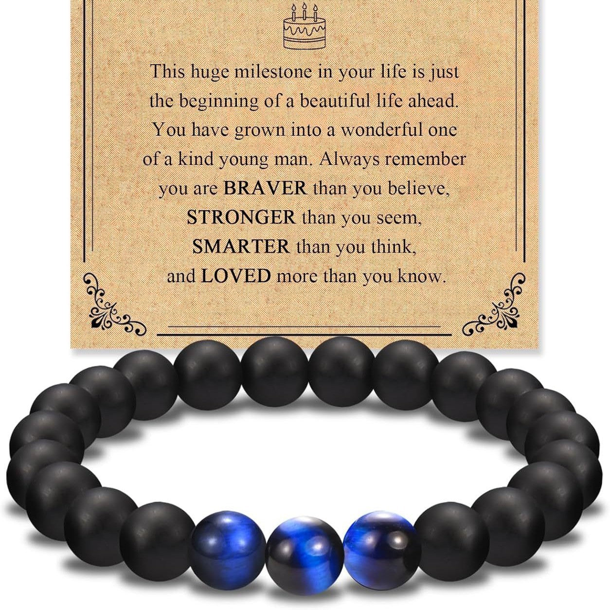 Geometric Blue Tiger Eye and Black Agate Beaded Bracelet for Men and Women