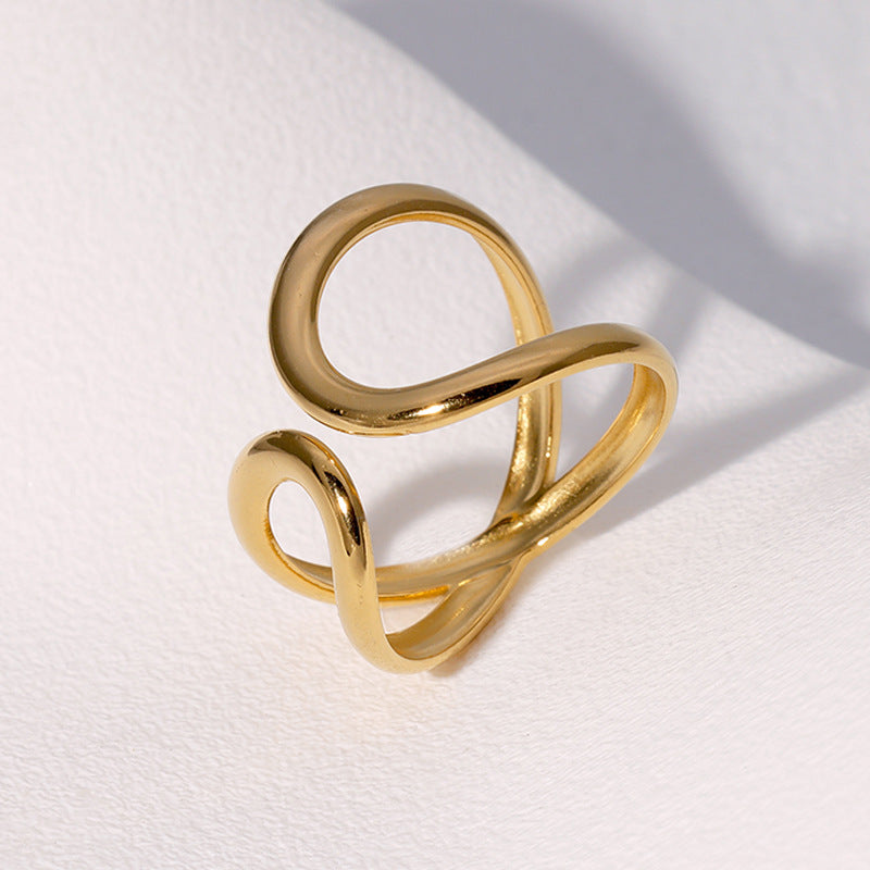 Anello Minimalista Asimmetrico Geometrico da Donna in Acciaio Inossidabile Placcato Oro