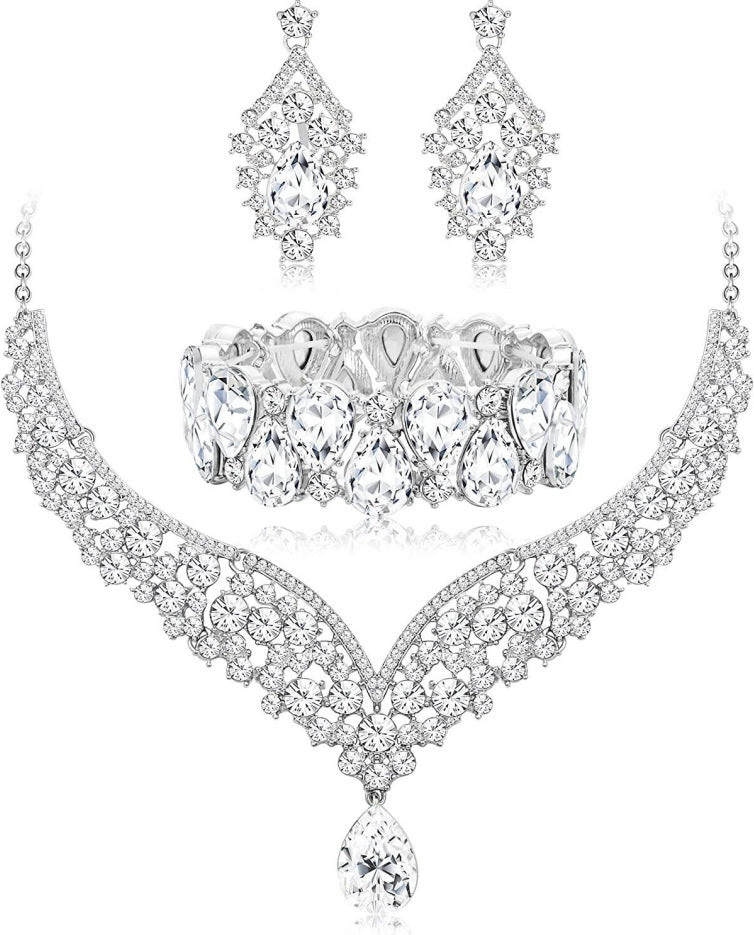 Minimalist Heart Drop Bell Pendant Necklace Set with Rhinestone Accents in Alloy, Includes Matching Earrings and Bracelet