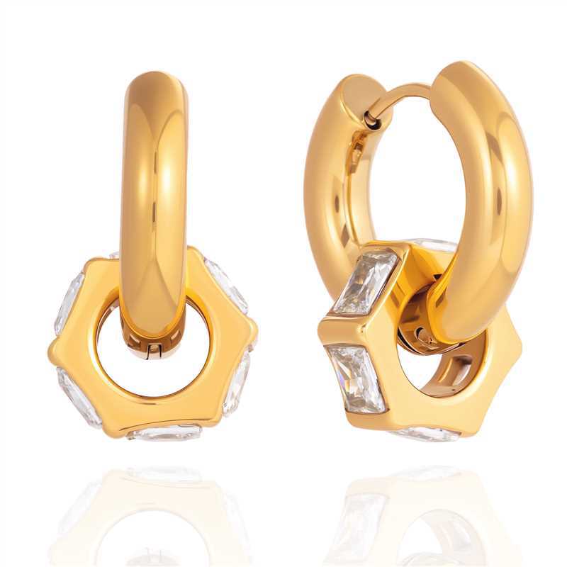 Orecchini a Cerchio Minimalisti Geometrici in Acciaio Inossidabile con Strass, Placcati per Donna
