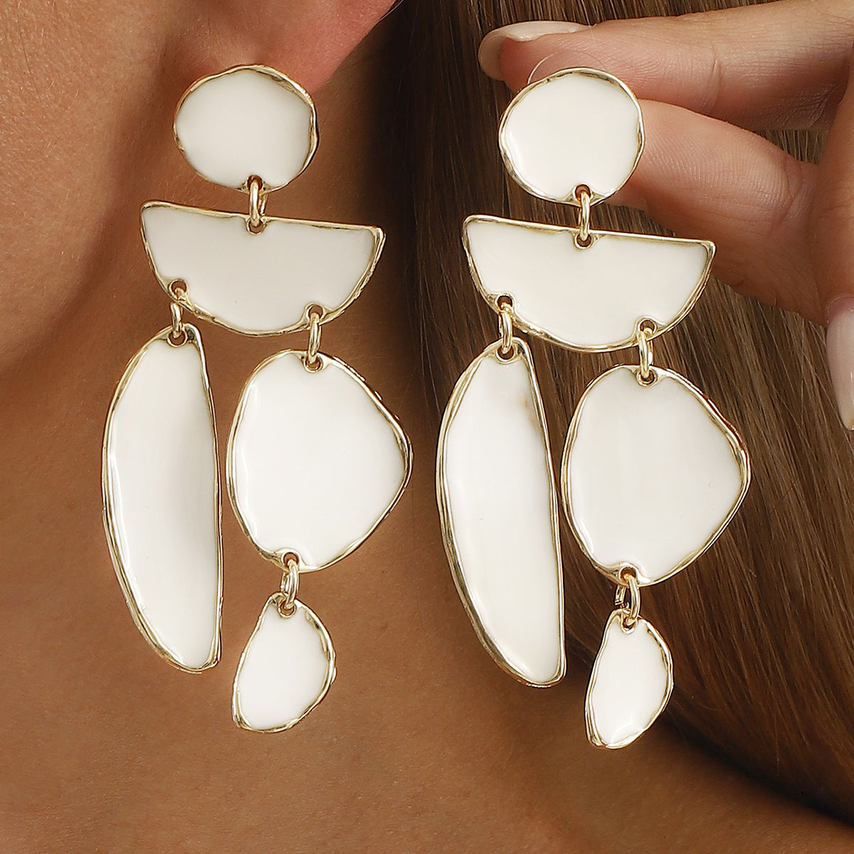 Orecchini geometrici in lega smaltata con perni in acciaio inossidabile, stile lungo, 7,7*3,8 cm, gioielli alla moda individuali dolci e cool