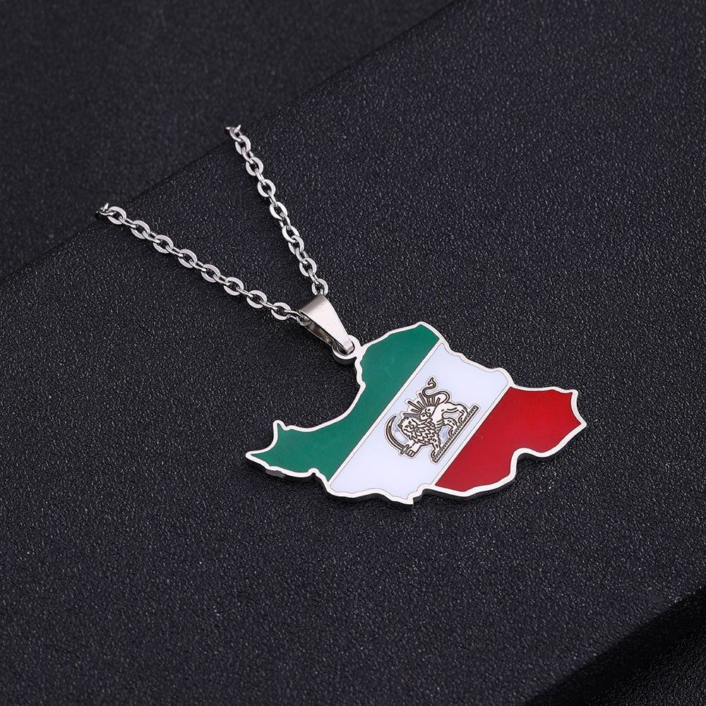Collana con ciondolo geometrico in acciaio inossidabile con finitura smaltata per moda unisex e stile pendolare